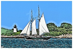 Sailing Ship Approaches Ten Pound Island Light - Digital Paintin